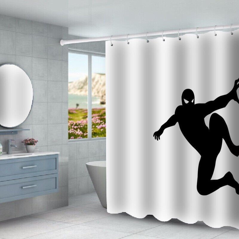 Superhero Spider-Man Silhouette Shower Curtain with Matching Foot Pad for a Complete Look