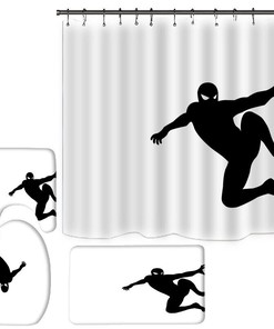 Superhero Spider-Man Silhouette Shower Curtain with Matching Foot Pad for a Complete Look