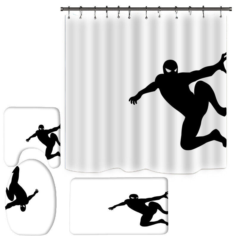 Superhero Spider-Man Silhouette Shower Curtain with Matching Foot Pad for a Complete Look