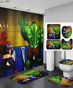 Superhero Spiderman and Hulk Bathroom Set with Shower Curtain for a Fun Touch