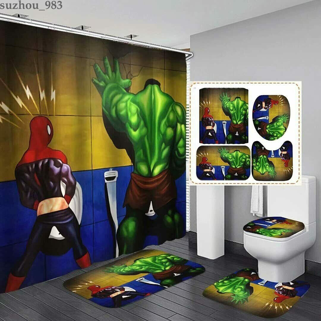 Superhero Spiderman and Hulk Bathroom Set with Shower Curtain for a Fun Touch