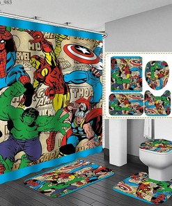 Superhero Spiderman and Hulk Bathroom Set with Shower Curtain for a Fun Touch