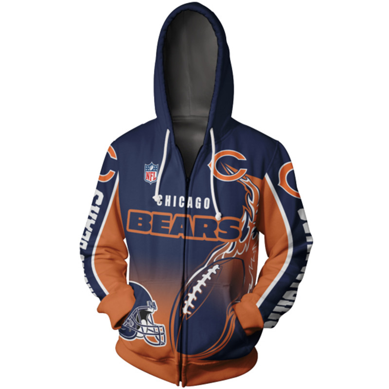 Support Your Team With This Chicago Bears All Over Print 3D Zip Hoodie - Cute Flame Balls Graphic Gifts For Fans
