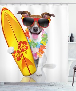 Surf Dog Glasses Print Shower Curtain - Beachy Bathroom Decor