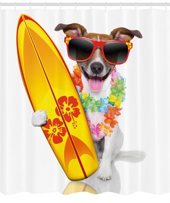 Surf Dog Glasses Print Shower Curtain - Beachy Bathroom Decor