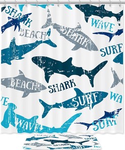Surf White Shark Print Waterproof Shower Curtain for Bathroom