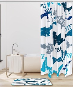 Surf White Shark Print Waterproof Shower Curtain for Bathroom