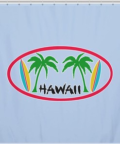Surfboards And Palm Trees Hawaii Fabric Shower Curtain For Bathrooms