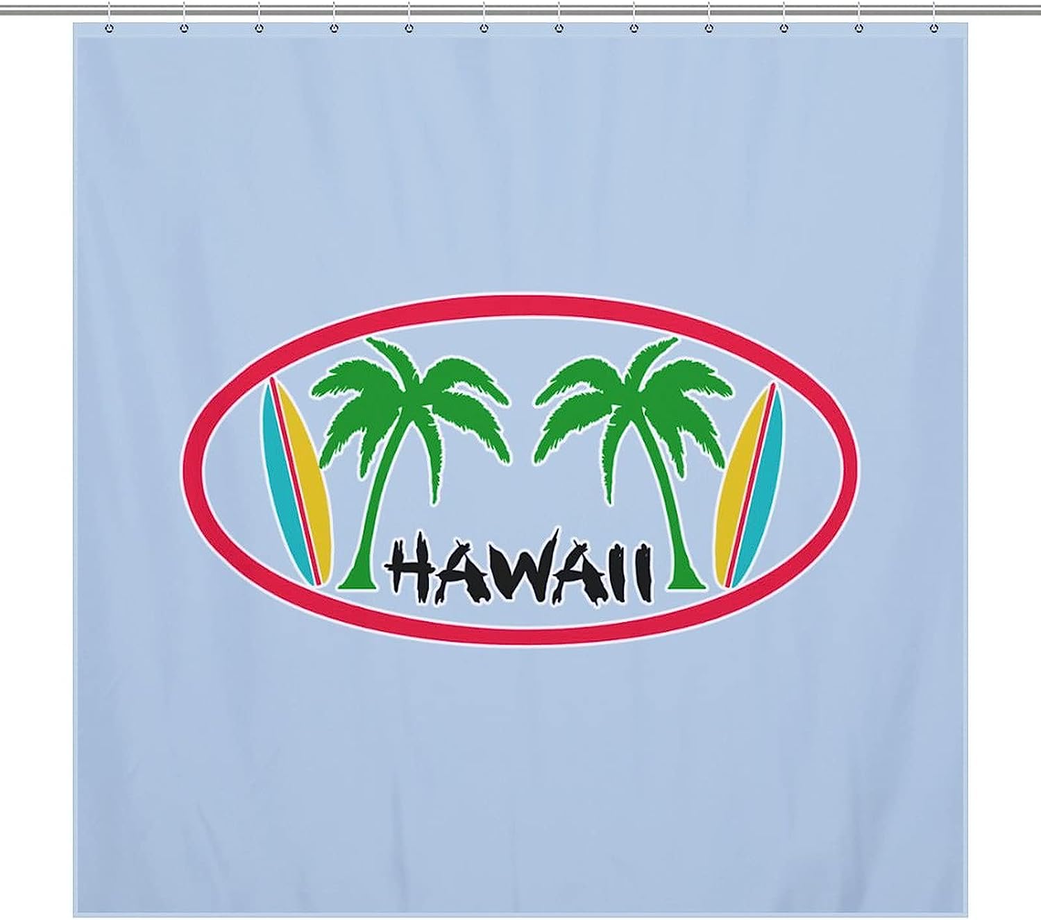 Surfboards And Palm Trees Hawaii Fabric Shower Curtain For Bathrooms