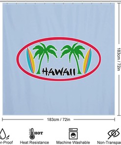 Surfboards And Palm Trees Hawaii Fabric Shower Curtain For Bathrooms
