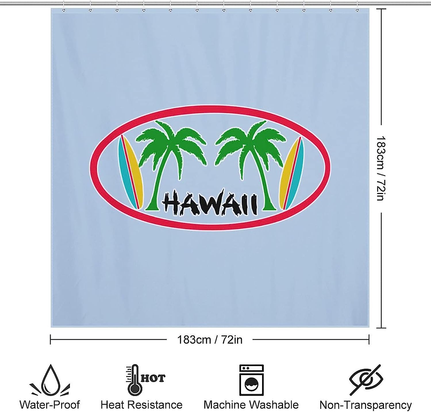 Surfboards And Palm Trees Hawaii Fabric Shower Curtain For Bathrooms