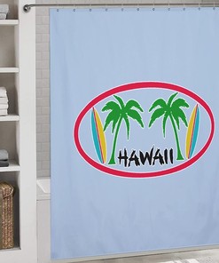 Surfboards And Palm Trees Hawaii Fabric Shower Curtain For Bathrooms