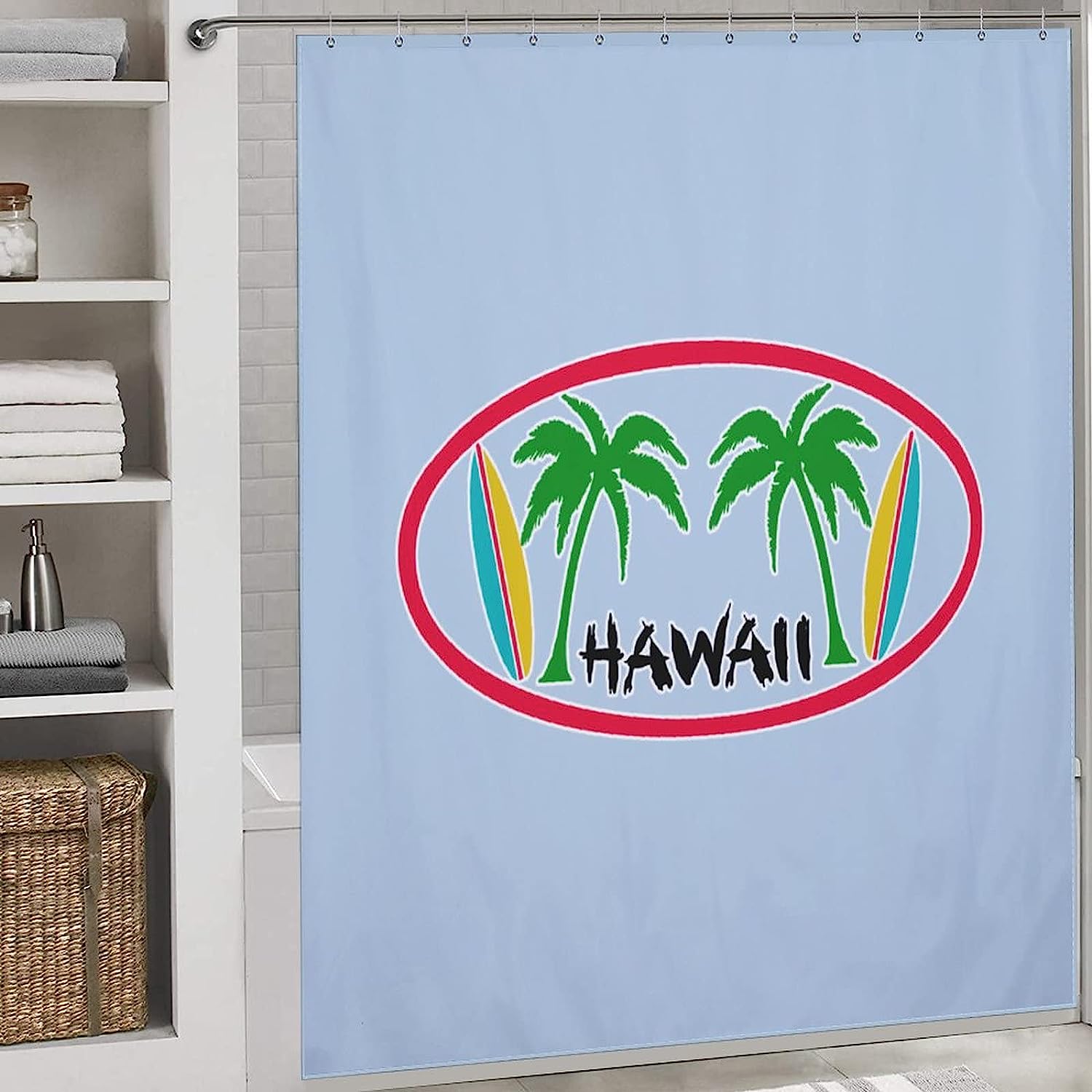 Surfboards And Palm Trees Hawaii Fabric Shower Curtain For Bathrooms