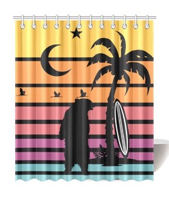 Surfer Bear at Sunset Shower Curtain - Embrace the California Vibe - Waterproof Bathroom Decor