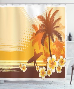 Surfer Tropical Landscape Shower Curtain - Inviting and Beautiful Bathroom Decor with Scenic Print and Waterproof Fabric