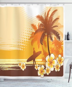 Surfer Tropical Landscape Shower Curtain - Inviting and Beautiful Bathroom Decor with Scenic Print and Waterproof Fabric