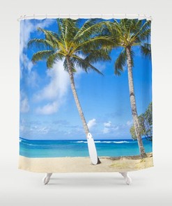 Surfer's Palm Shower Curtain - Beachy Bathroom Decor