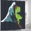Surfing Dinosaur Kids Shower Curtain - Waterproof, Machine Washable with Arctic North Print, Perfect for Kids' Bathrooms
