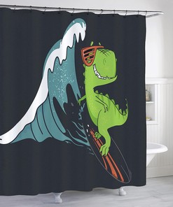 Surfing Dinosaur Kids Shower Curtain - Waterproof, Machine Washable with Arctic North Print, Perfect for Kids' Bathrooms