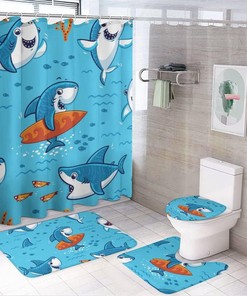 Surfing Shark Love Shower Curtain, Waterproof Bathroom Decor by Vantaso