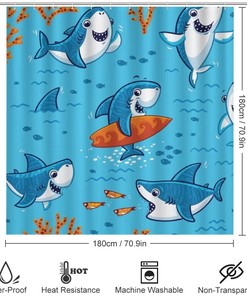 Surfing Shark Love Shower Curtain, Waterproof Bathroom Decor by Vantaso