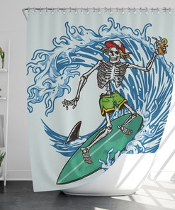 Surfing Skull Shower Curtain - Waterproof and Durable Fabric with Unique and Quirky Design Housewarming Gift