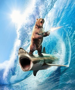 Surreal Bathroom Decor Beach Theme Art: Funny Shark And Bear Nautical Shower Curtain