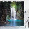 Surreal Scene Deep Down In Rainforest With Waterfall Idyllic Nature Shower Curtain In Fern Green