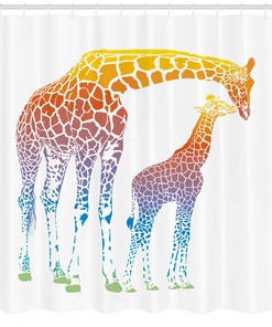 Surrealist Giraffe Shower Curtain With View Print, Unique Bathroom Decor
