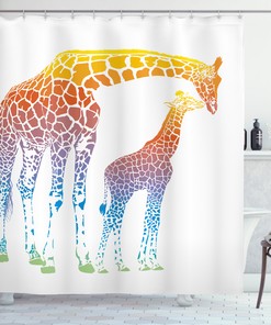 Surrealist Giraffe Shower Curtain With View Print, Unique Bathroom Decor