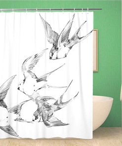 Swallow Pencil Sketch Spring Bird Shower Curtain With Drawing Design