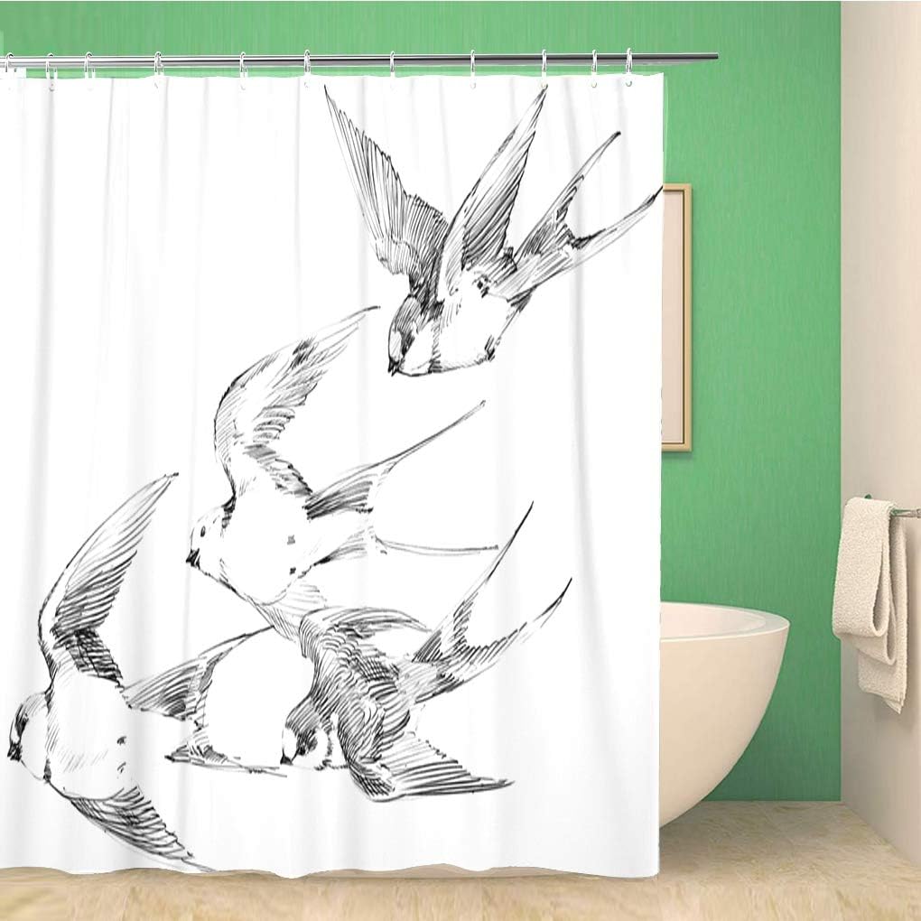 Swallow Pencil Sketch Spring Bird Shower Curtain With Drawing Design