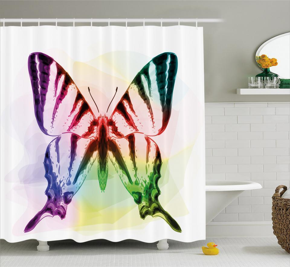 Swallowtail Butterfly Pattern Shower Curtain for Bathroom Decor