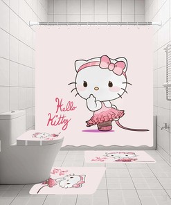Sweet Cartoon Princess Hello Kitty Cat Fabric Shower Curtain For Kids Bathroom