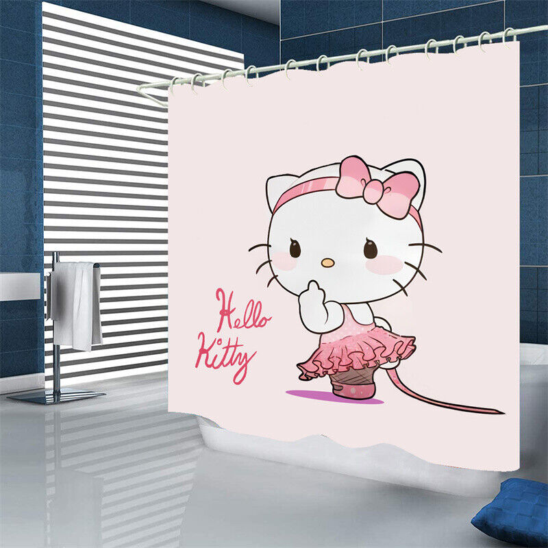 Sweet Cartoon Princess Hello Kitty Cat Fabric Shower Curtain For Kids Bathroom - Image 2