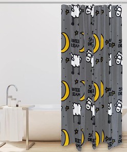 Sweet Dreams White Sheeps Yellow Moon Star Grey Fabric Shower Curtain