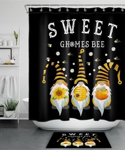 Sweet Gnomes Bee Daisy Shower Curtain In Black And White, Perfect Bathroom Decor With A Touch Of Whimsy