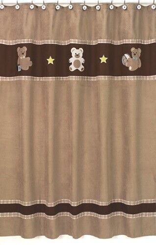 Sweet Jojo Designs Brown Suede Teddy Bear Kids Bath Fabric Shower Curtain