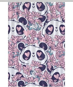 Sweet Panda Bear Flowers Shower Curtain in Fabric Print for Bathrooms