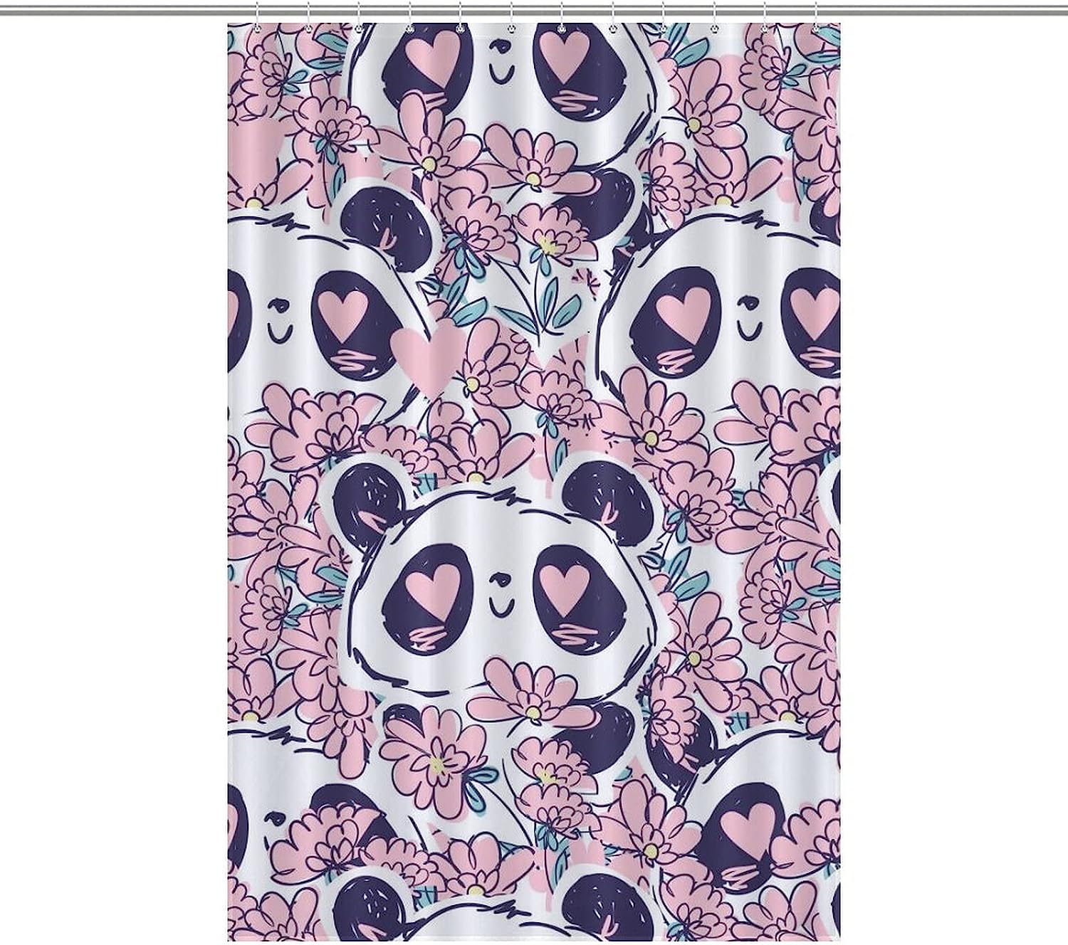 Sweet Panda Bear Flowers Shower Curtain in Fabric Print for Bathrooms