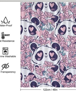 Sweet Panda Bear Flowers Shower Curtain in Fabric Print for Bathrooms