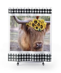 Sweet Pea Highland Cow Farmhouse Shower Curtain