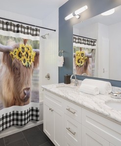 Sweet Pea Highland Cow Farmhouse Shower Curtain