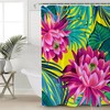 Sweet Pink Flowers and Green Palm Leaves Shower Curtain