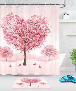 Sweet Pink Heart Shape Trees Valentine's Day Shower Curtain for Bathroom Decor