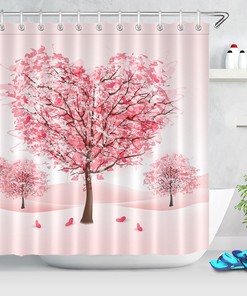 Sweet Pink Heart Shape Trees Valentine's Day Shower Curtain for Bathroom Decor