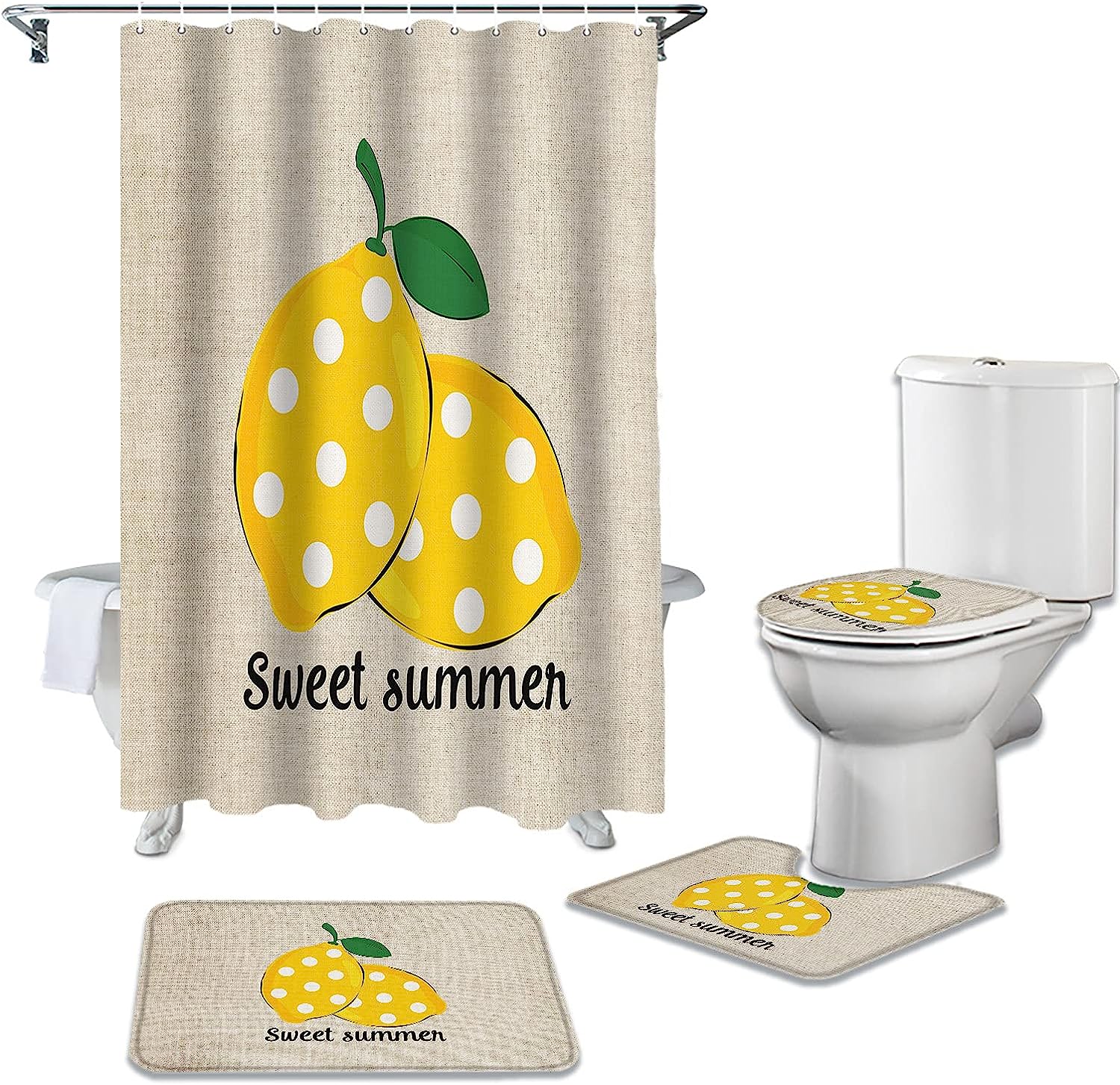 Sweet Polka Dot Lemon Shower Curtain for Kids Bathroom
