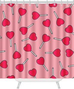 Sweet Red Heart Lollipop Seamless Pattern Love Shower Curtain for Bathroom Showers Decor