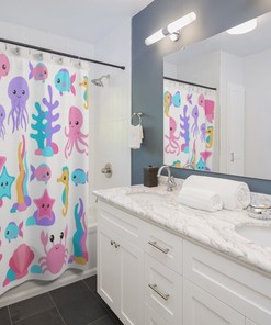 Sweet Sea Life Shower Curtain with Under-the-Sea Creatures for a Coastal Bathroom