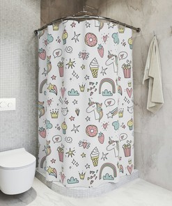 Sweet Unicorn Print Shower Curtain for a child's bathroom with fun and colorful unicorns